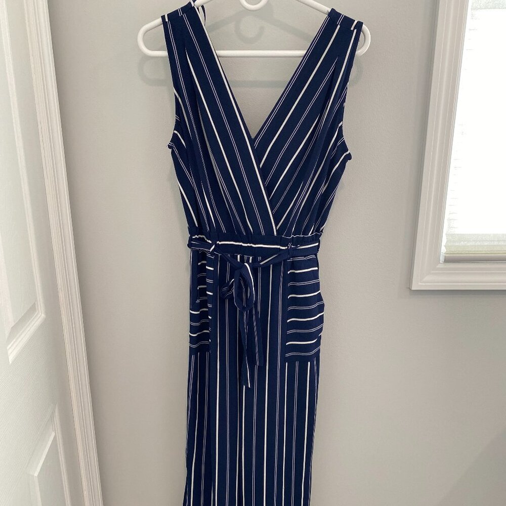 Monteau Blue and White Striped Jumpsuit - Size S